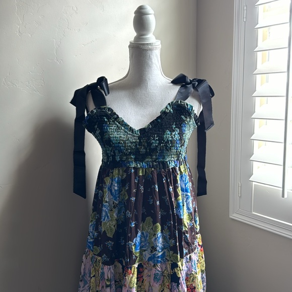 Free People Bluebell Boho Maxi Dress Ribbon Straps Floral Cool Combo - Picture 9 of 16